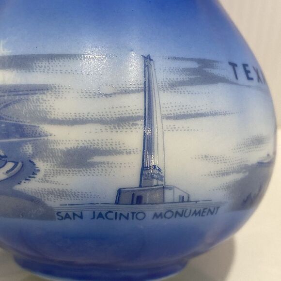 Vintage Texas Cobalt Blue The Alamo Saucer And Texas Landmarks Creamer Pitcher - Picture 9 of 15